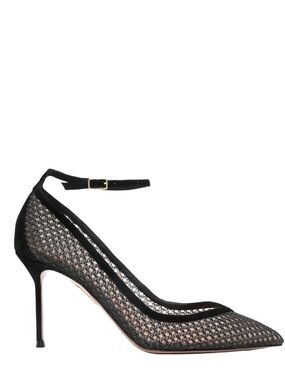 Aquazzura Asha 85 Suede Trim Mesh Pump Black NWT Size 38.5